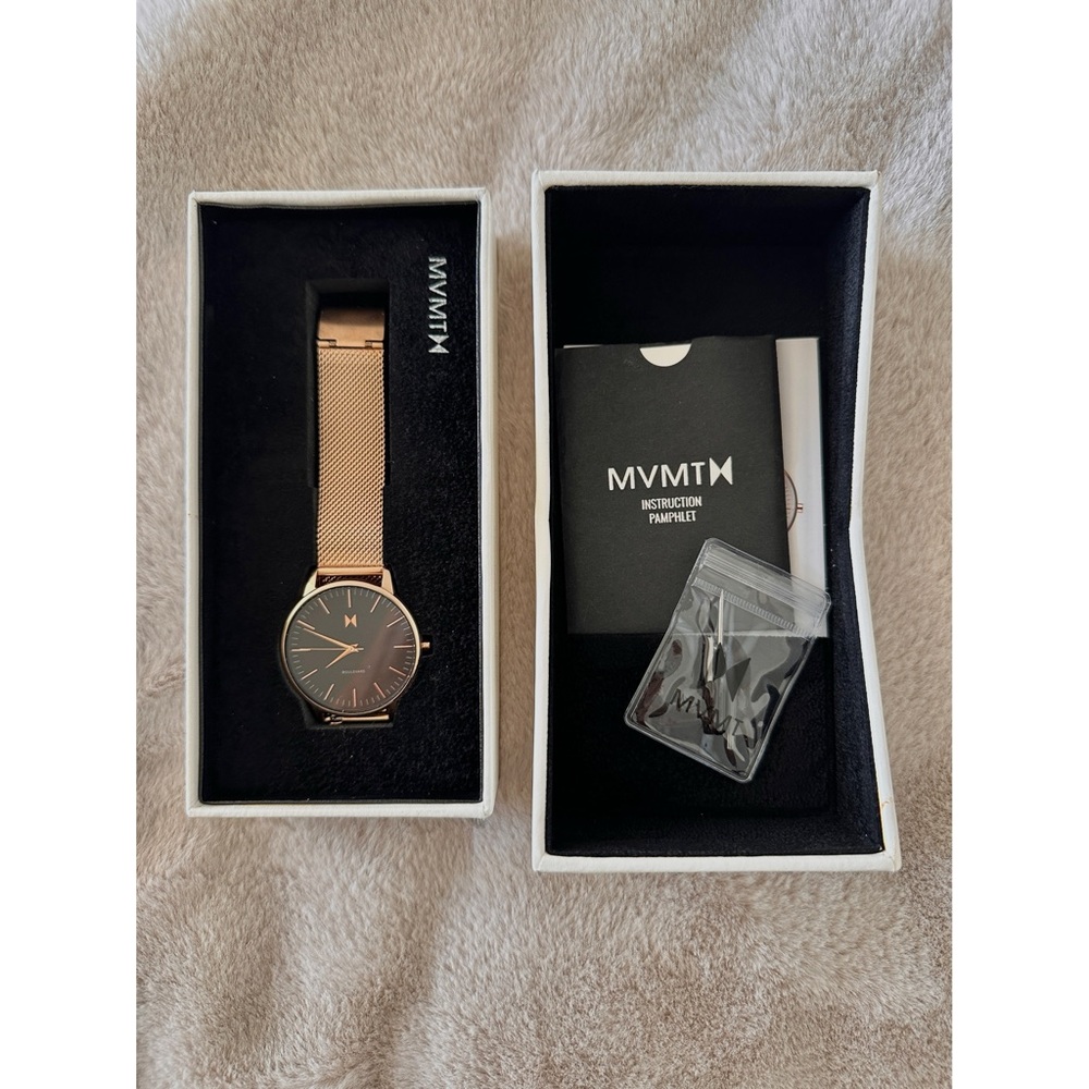 MVMT Rose Gold Mesh Watch with Round Dark Gray Dial